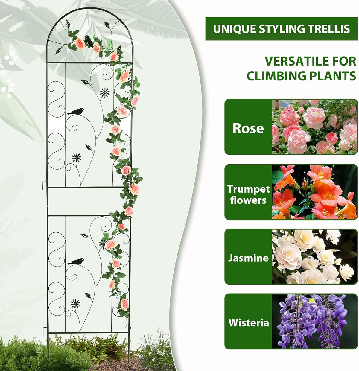 Metal Garden Trellis for Climbing Plants, 86.5" x 19.7" metal plant trellis outdoor, Black Iron