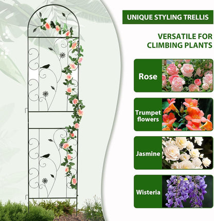 Metal Garden Trellis for Climbing Plants, 86.5" x 19.7" metal plant trellis outdoor, Black Iron