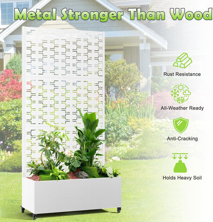 15.7"×70.9"×35.4" Metal Raised Garden Bed with Trellis and Wheels - Tall Trellis Planter Box for