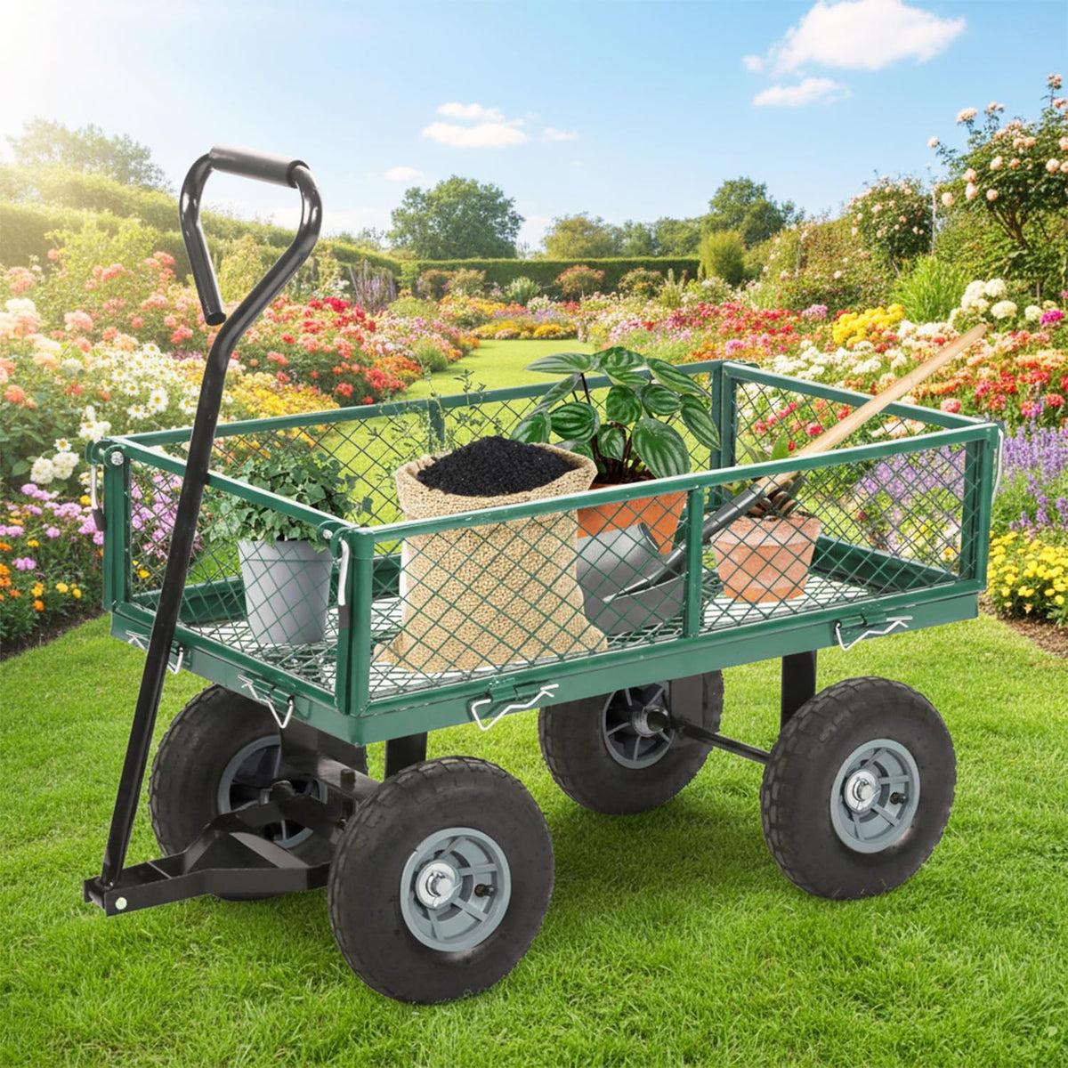FDW Garden Cart Streel Heavy Duty 500 LBS Capacity，Utility Cart Wagon with Removable Sides and