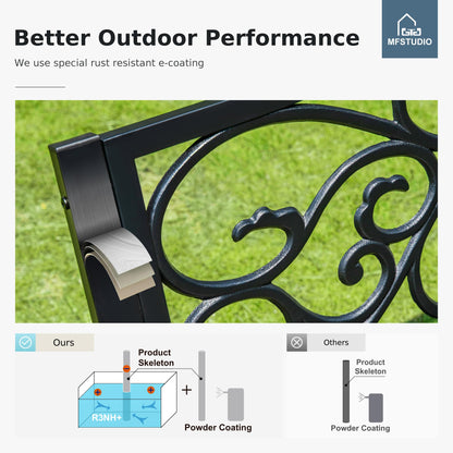 MFSTUDIO 50 Inches Outdoor Garden Bench Cast Iron Metal Frame, Floral Black
