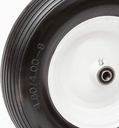 Flat Free Universal Wheelbarrow Replacement Tire | Complete Wheel Assembly | White Rim and Ribbed