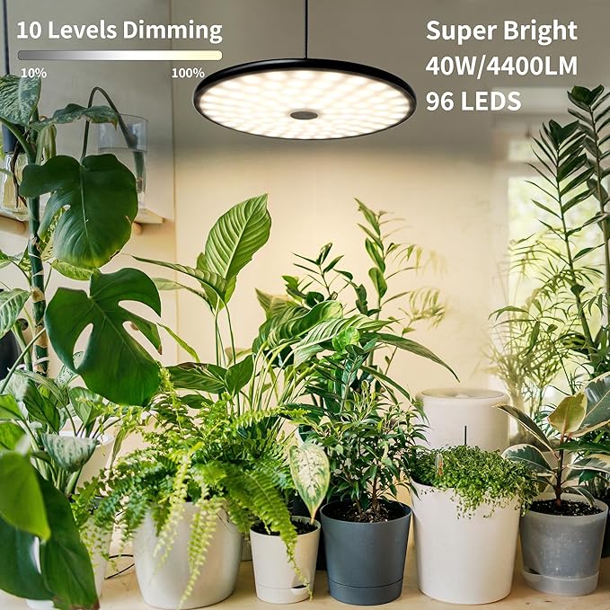 chiphy Hanging Grow Lights for Indoor Plants, 40W Full Spectrum with 3/9/12 Hours Timer, Pendant
