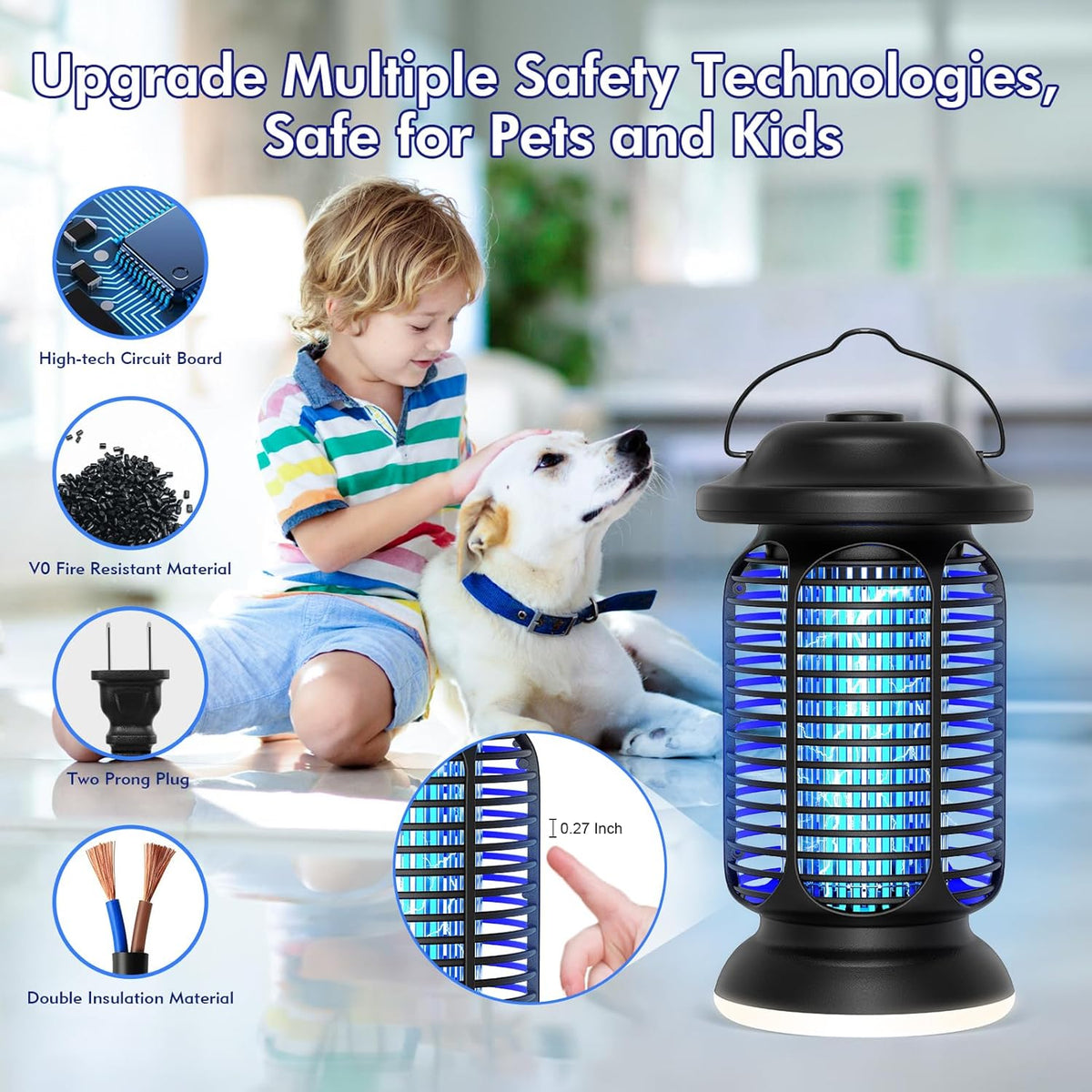 Bug Zapper Outdoor & Indoor, Upgraded 18W Exclusive Blue-Violet Light with 2W LED Lamp, 100%