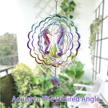 Seahorse 3D Wind Spinner Kinetic Metal Art Hanging Wind Spinner Outdoor Decoration Ocean Ornaments