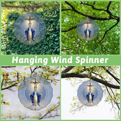 Religious Cross Jesus Wind Spinner, Metal Wind Spinners Outdoor Indoor, Virgin Mary Garden Decor