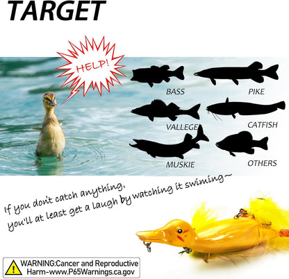Duck Lures for Bass Fishing, Realistic Topwater Baby Duckling Baits Floating Artificial Hard