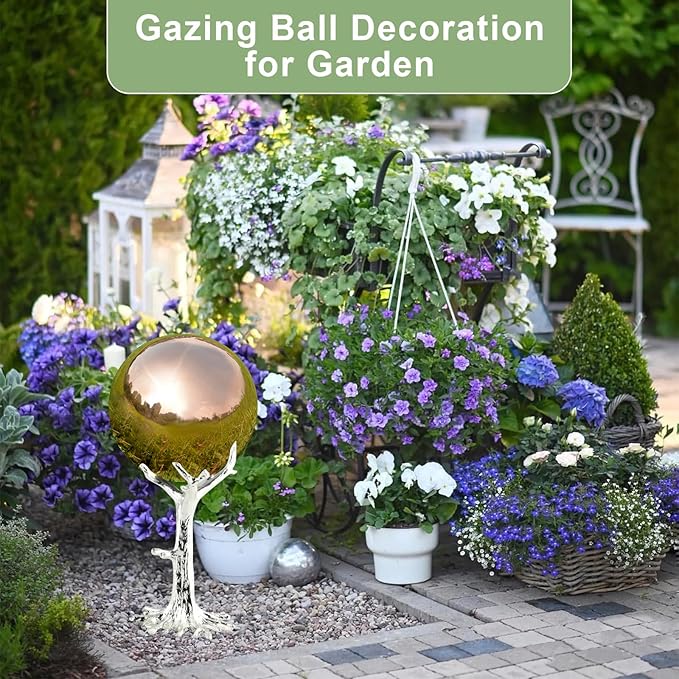 Nerien 10inch Gazing Ball, Stainless Steel Garden Mirror Globe, Polished Ornament Sphere, Hollow