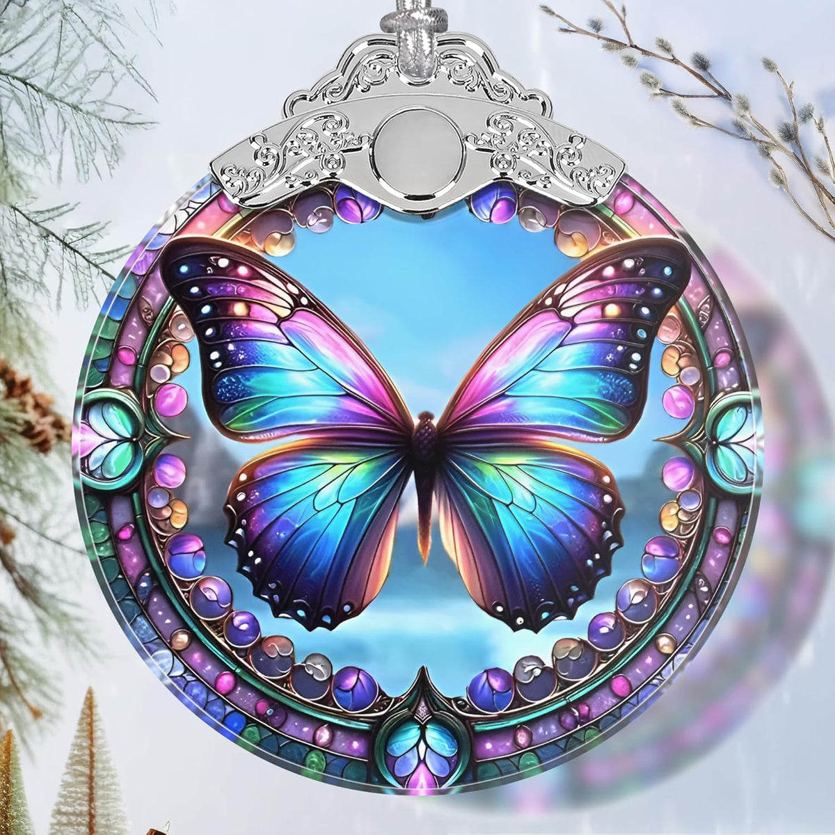 Christmas Ornament - Stained Glass Butterfly - Home Decor - Holiday Present Ideas - Gift Exchange