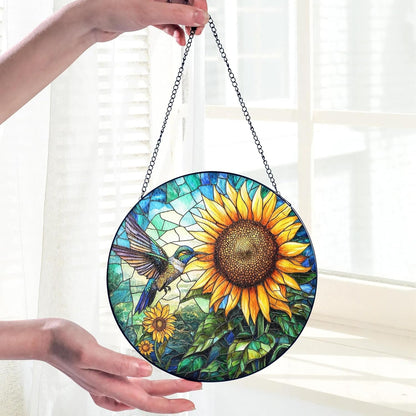 Hummingbird Stained Glass Suncatcher, Sunflower Window Hanging Stained Glass Suncatcher Hummingbird