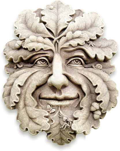 Carruth Studio, Green Man Wall Plaque Figurine, Original Sculpture Handcrafted in Stone, Artisan