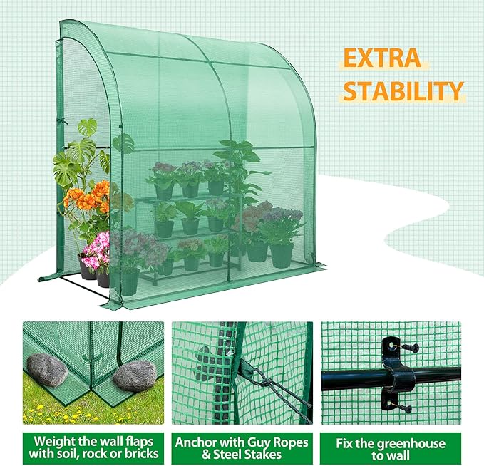 EAGLE PEAK 3 Tier Lean to Portable Greenhouse, Heavy-Duty Indoor & Outdoor Garden with Wire