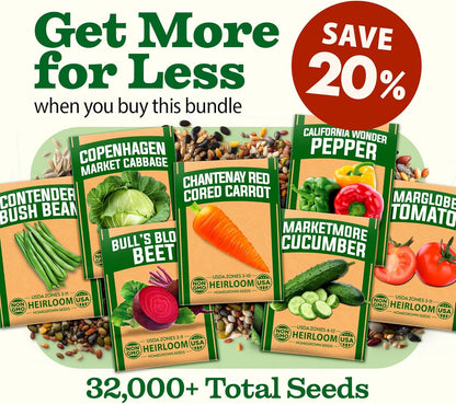 HOME GROWN 70 Variety Vegetable & Herb Seeds – 32,000+ USA Non-GMO Heirloom Survival Seeds –Garden