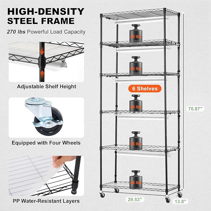 VEVOR DIY Plant Stand with Grow Light, 6-Tier Large Tall Plant Shelf with 192W 5000K Full Spectrum