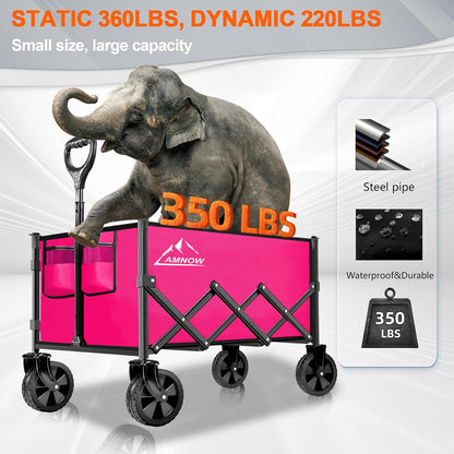 Collapsible Folding Wagon Cart, 350LBS Utility Large Capacity Cart Foldable Wagon with All Terrain