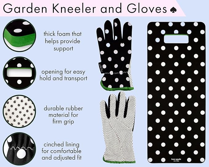 Kate Spade New York Garden Kneeler and Gardening Gloves for Women, Cute Garden Tool Set with Thick
