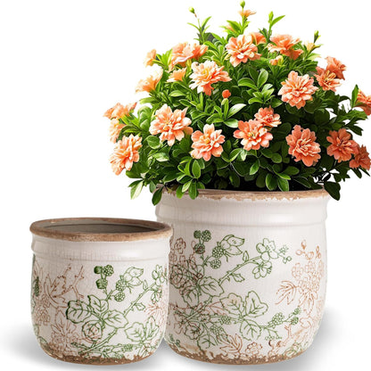 Set of 2 Ceramic Planters for Indoor Plants, 4.7+5.7 Inch Vintage Pots without Drainage Hole