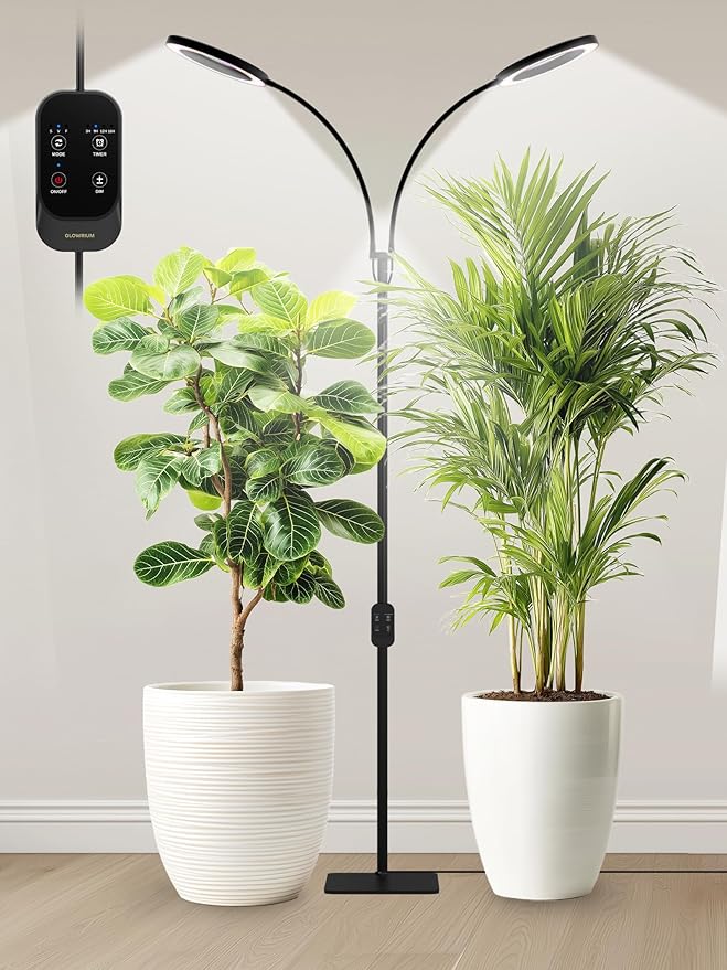 GLOWRIUM Grow Lights for Indoor Plants,Plant Light with 3/9/12/16H Grow Light Timer,2-Head 48W Full