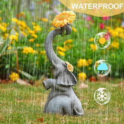 Elephant Sunflower Garden Decor, 14.3" Solar Large Garden Statue, Outdoor Yard Decor, Gifts for