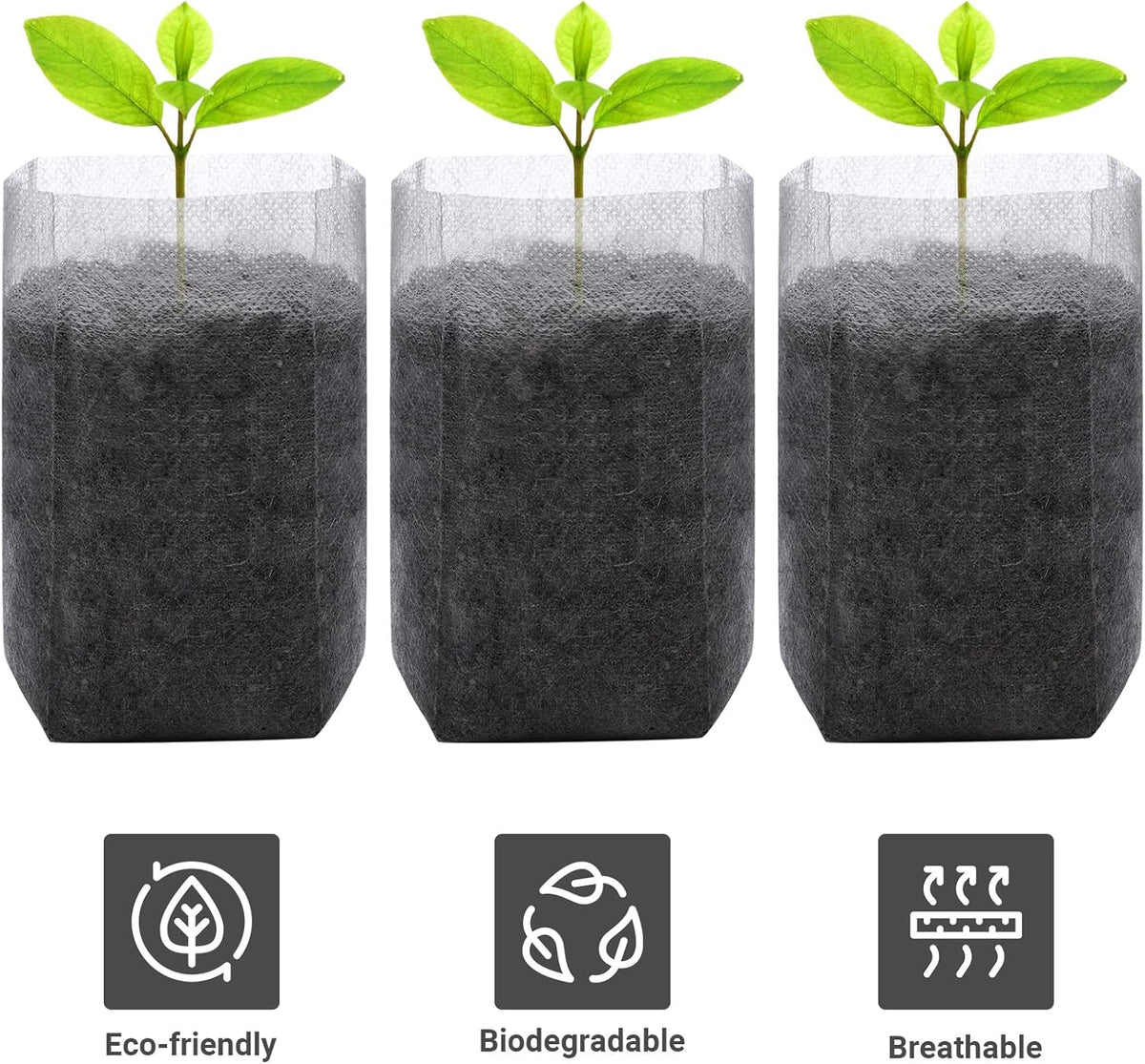 GREANER 400 PCS Nursery Bags - 5.5"x6.3", Biodegradable Plant Starter Bags, Thickened Non-Woven