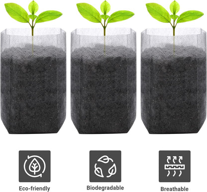 GREANER 400 PCS Nursery Bags - 5.5"x6.3", Biodegradable Plant Starter Bags, Thickened Non-Woven
