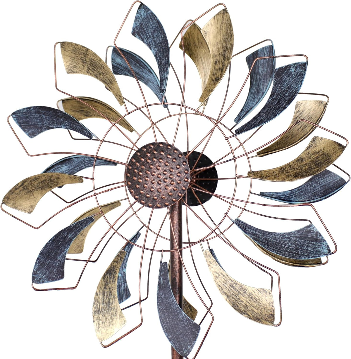 Sunnydaze Metallic Pinwheel Metal Garden Wind Spinner - Removable Pole Sections for Adjustable