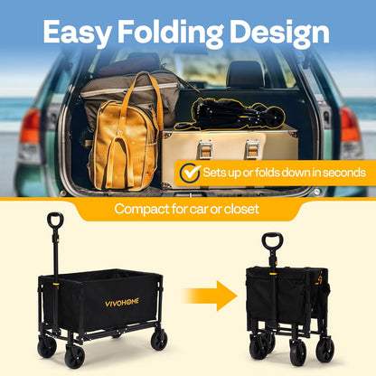VIVOHOME Collapsible Wagon Cart Lightweight Portable Folding Utility Wagons with All-Terrain Wheels