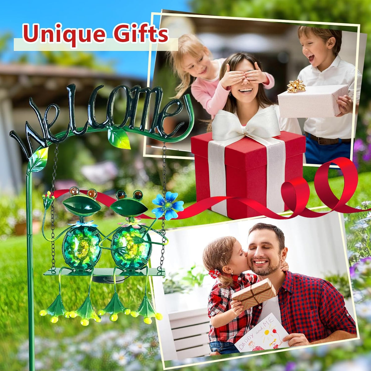 HONGLAND Outdoor Garden Solar Lights,Frog Swing Garden Decor,Frog Decorative Stake with Welcome