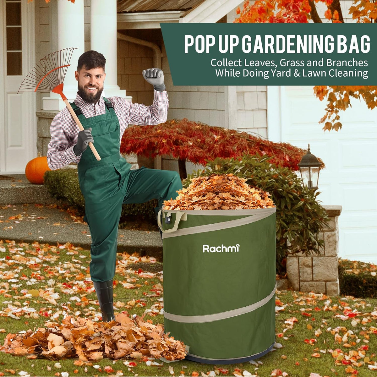 Rachmi 47 Gallon Collapsible Trash Can 2-Pack with Hard Bottom | Extra Large Reusable Yard Leaf