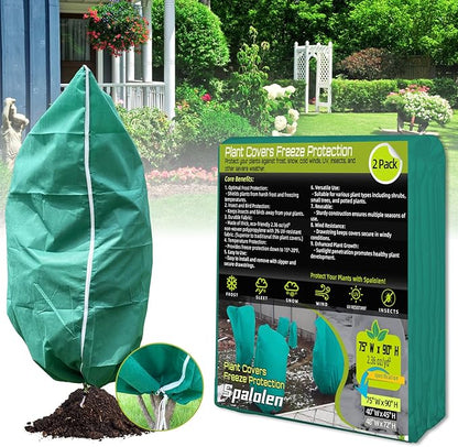 2 Pack Plant Covers Freeze Protection, 75"W x 90"H Winter Frost Blanket 2.36 oz/yd² Fabric Frost
