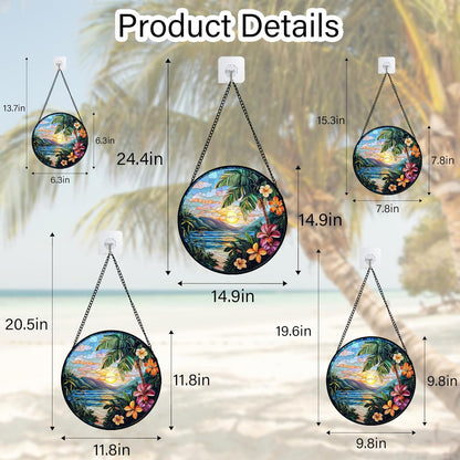 Stained Glass Window Hanging, Colorful Landscape Suncatcher for Doors Home Sun Catchers Decoration