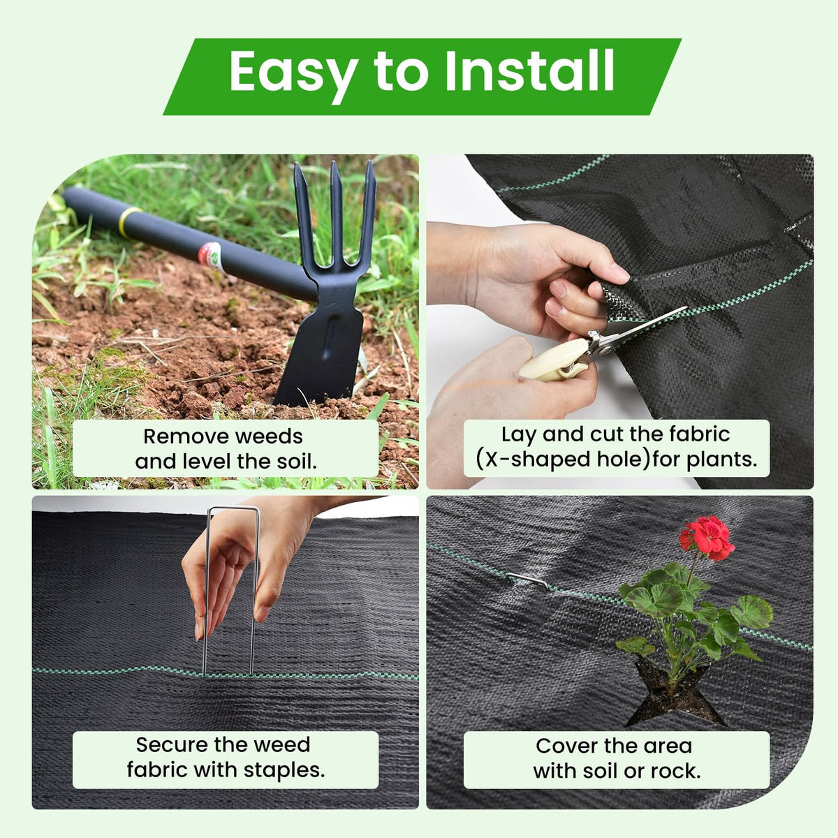 Rintea Weed Barrier Fabric, 4 x 300 ft, 3.2 oz Landscape Fabric