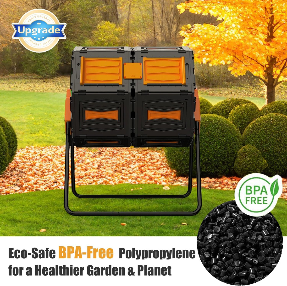 Compost Bin, 45 Gallon Dual Chamber Composter Tumbler, 360 Rotating Compost Bin Outdoor BPA-Free