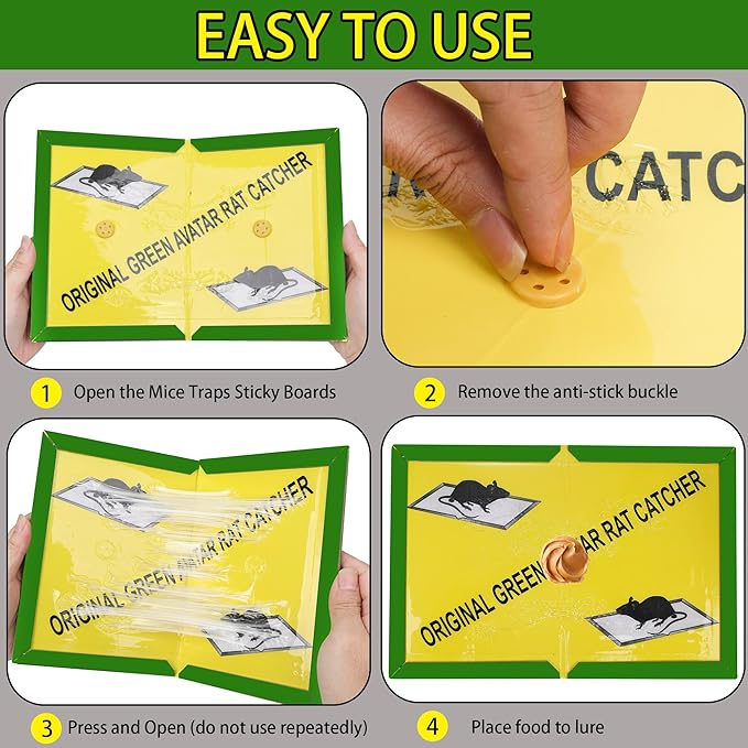 Ezoon 24 Pack Large Mouse Glue Traps with Enhanced Stickiness, Sticky Rat Snake Mouse Traps Pad
