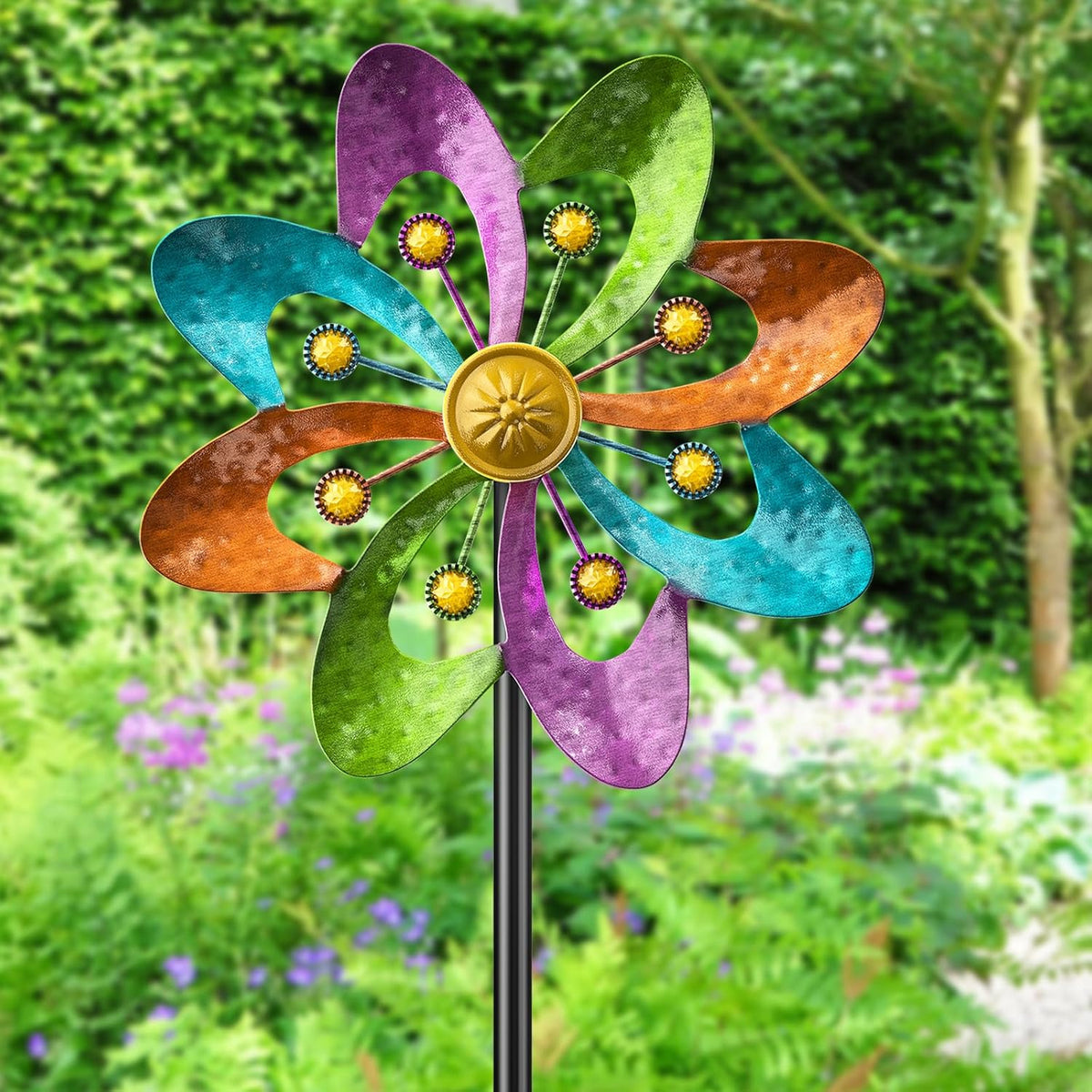 Metal Wind Spinners Outdoor, 360° Wind Sculpture Spinner with Metal Stake, Waterproof Spinners