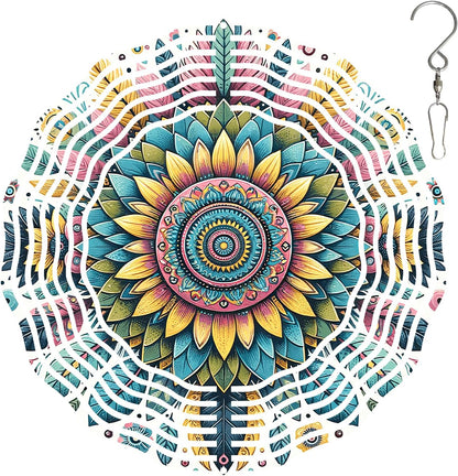 Mandala Wind Spinner for Yard and Garden 3D Stainless Steel Wind Spinner Unique Gift Outdoor Metal