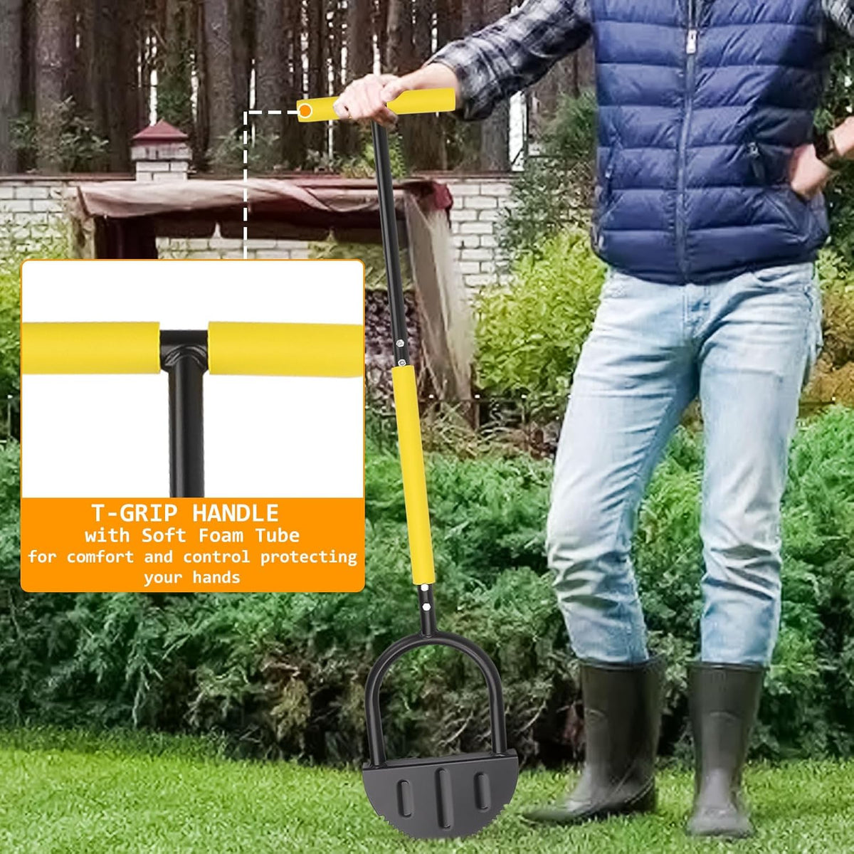 Manual Edger Lawn Tool 37-inch, Half Moon Edger Chopper Lawn Tool with V-Shape Serrated Blade,Solid