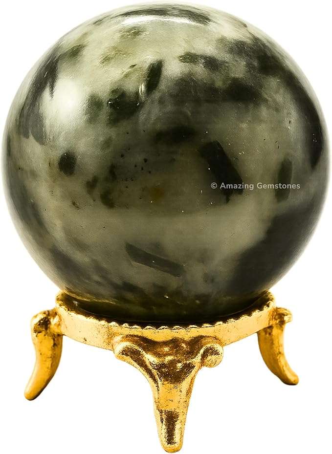 Amazing Gemstone Green Tourmaline in Quartz Crystal Ball with Stand - 2 Inches Crystal Sphere