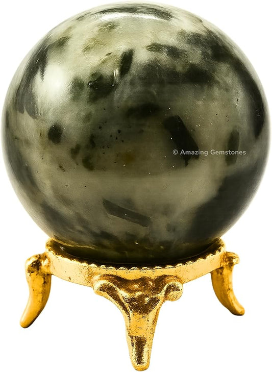 Amazing Gemstone Green Tourmaline in Quartz Crystal Ball with Stand - 2 Inches Crystal Sphere