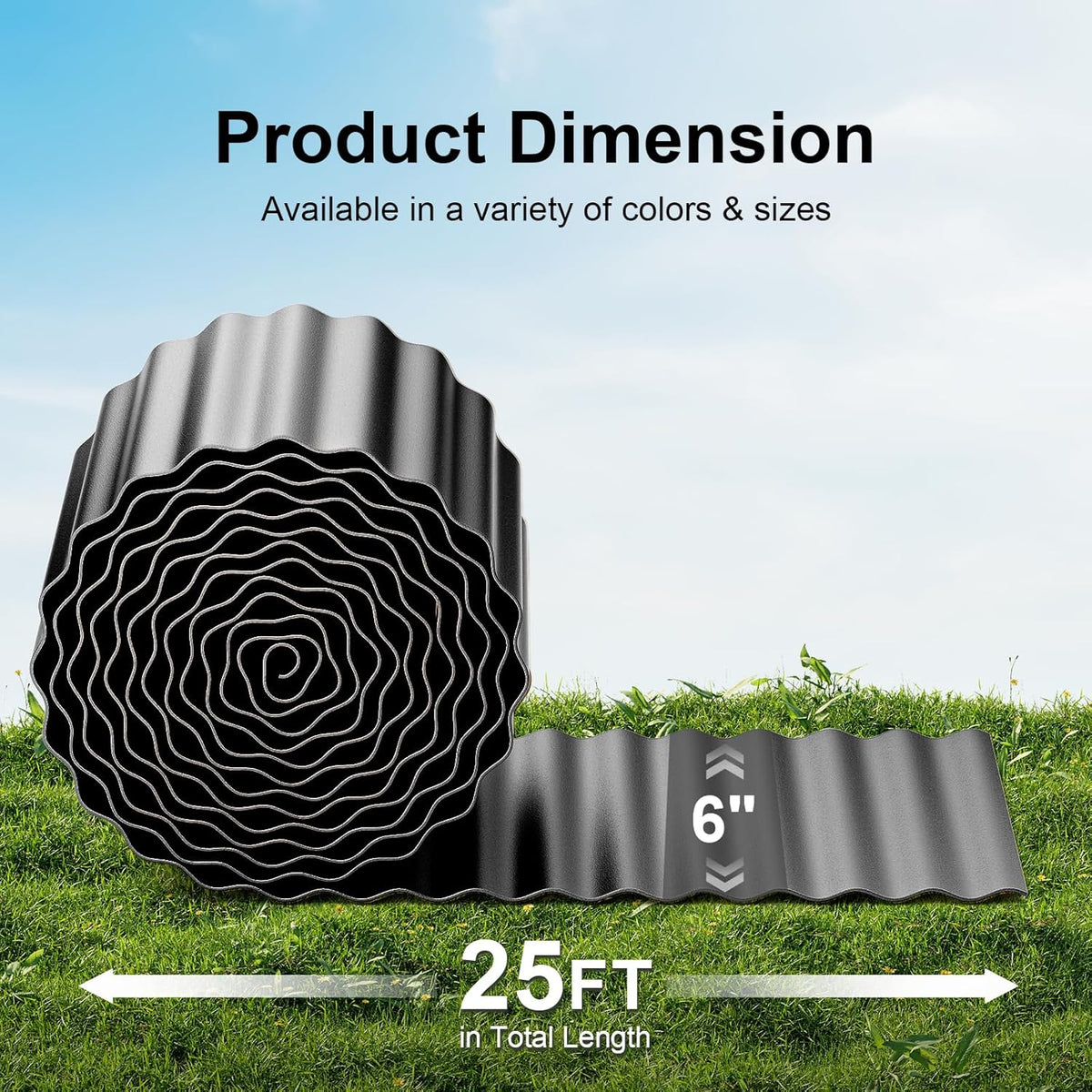 Land Guard Corrugated Garden Edging Border, 6" x 25' Landscape Paver Edging, Tall Landscape Edging