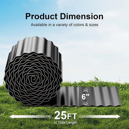 Land Guard Corrugated Garden Edging Border, 6" x 25' Landscape Paver Edging, Tall Landscape Edging