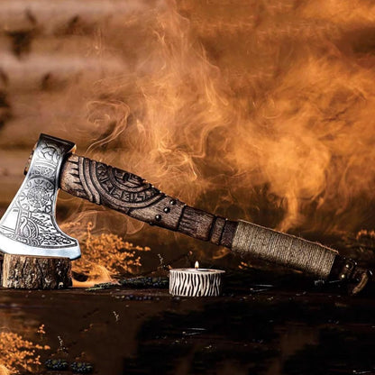 Viking Axe Forged High Carbon Steel Viking Axe | Balanced Ax | Odin Norse Bearded Axe | Camping