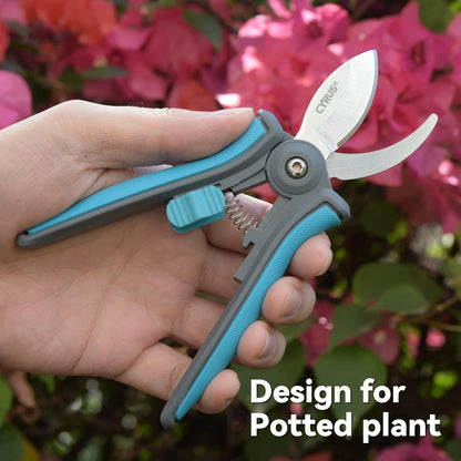 CYRUS 6” Gardening Scissors Hand Pruner Pruning Shear with Curved Stainless Steel Blades Plant