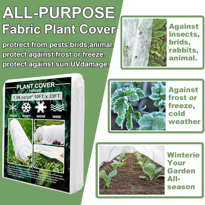 Plant Covers Freeze Protection, 10ft×33ft Reusable Rectangle Frost Protection Floating Row Cover