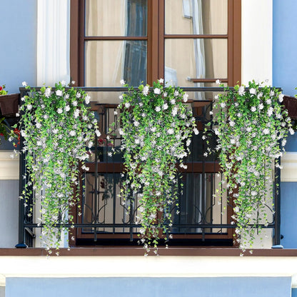 Artificial Hanging Flowers, 3 Pcs Fake Hanging Plants Artificial Vines for Outdoors, Fake Ivy Vine