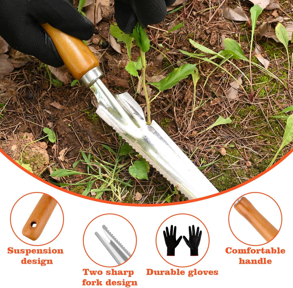 5-in-1 Stainless Steel Hand Weeder Puller Tool & Dandelion Fork Knife - Hand Weed Removal Tool for