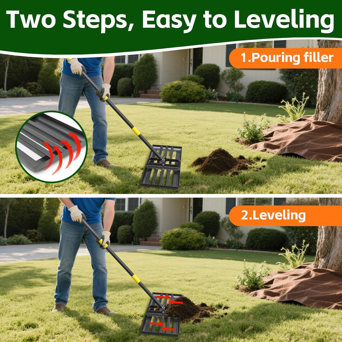 Lawn Leveling Rake 30”x10” Large Heavy Duty Metal Lawn Leveler with Long Adjustable Handle