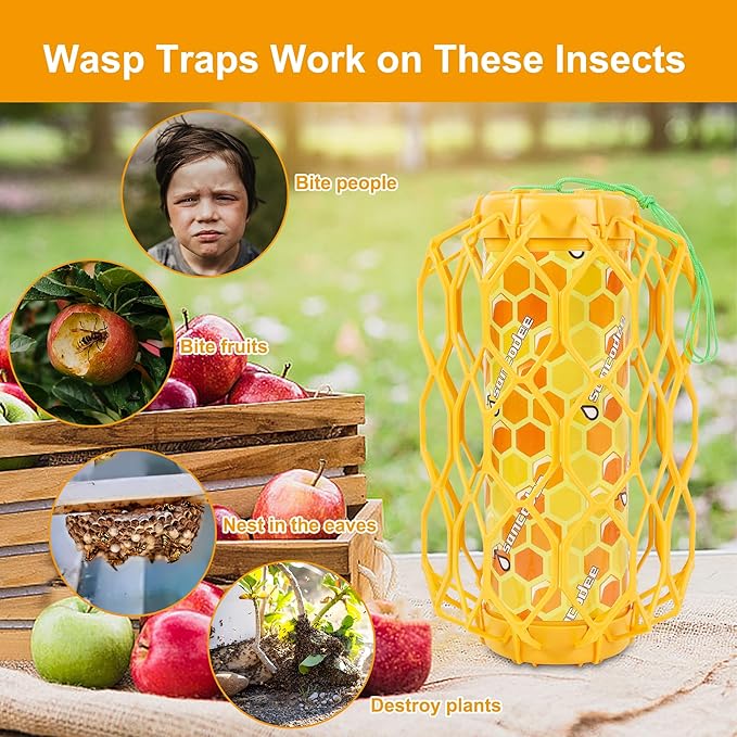 4 Pack Upgraded Wasp Trap Outdoor Hanging, Carpenter Bee and Hornet Catcher, Reusable Yellow Jacket