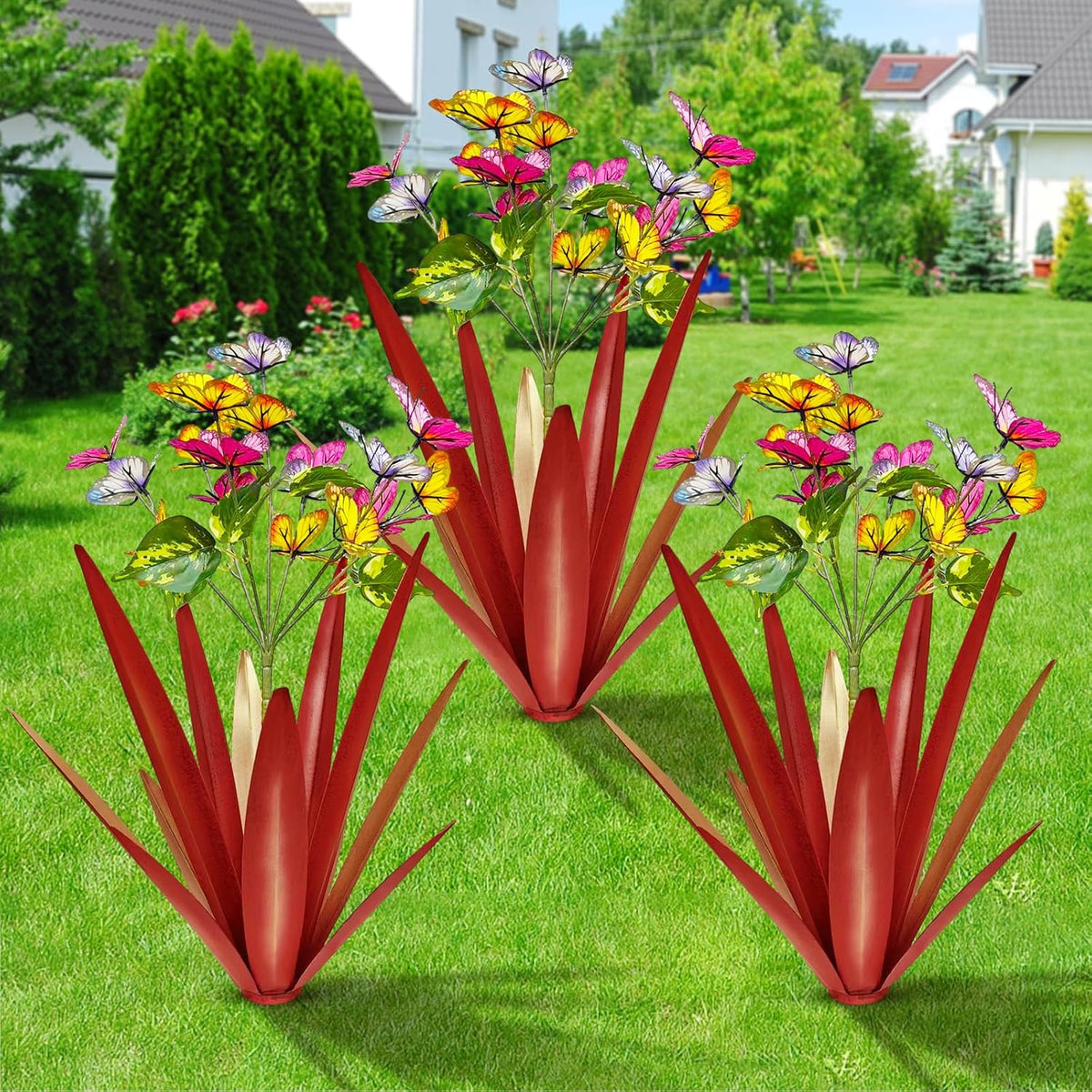 TOMBABY Garden Outdoor Butterfly Enlarge Thickened Wind Resistant Metal Agave Garden Art Metal