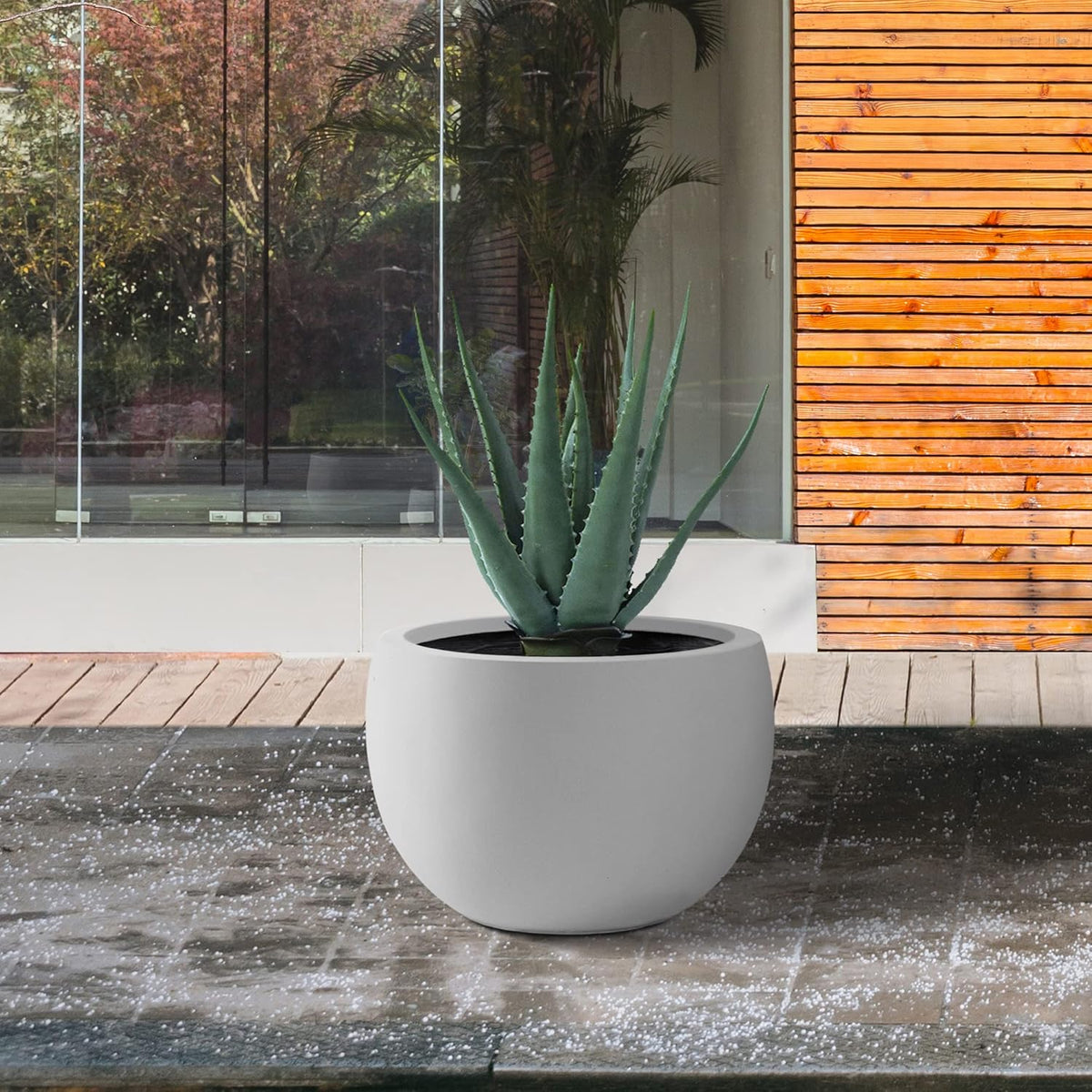 Kante 19.9" Dia Round Concrete Planter, Outdoor/Indoor Large Bowl Plant Pots with Drainage Hole and